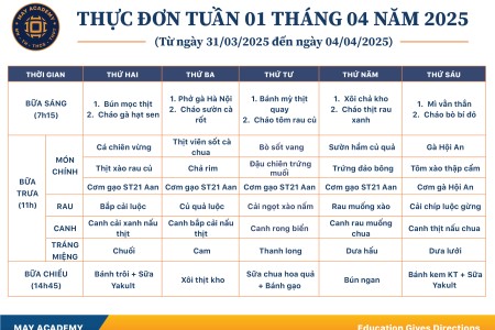 Thực đơn tuần 01 tháng 04 năm 2025