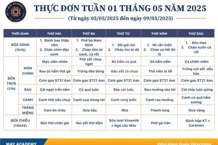 Thực đơn tuần 01 tháng 05 năm 2025