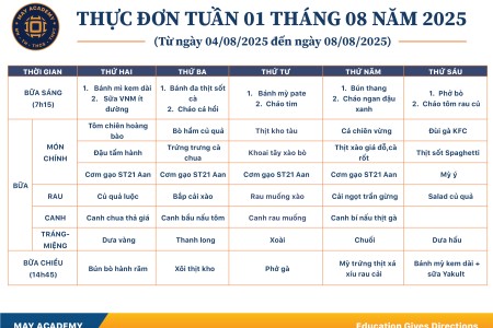 Thực đơn tuần 01 tháng 08 năm 2025