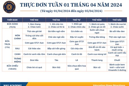 Thực đơn tuần 01 tháng 4 năm 2024
