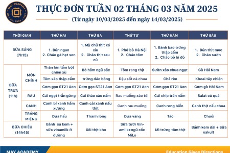 Thực đơn tuần 02 tháng 03 năm 2025
