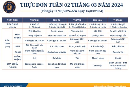 Thực đơn tuần 02 tháng 3 năm 2024