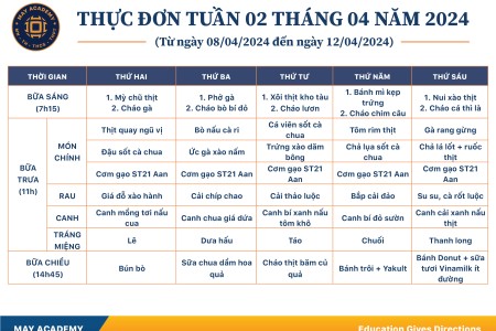 Thực đơn tuần 02 tháng 4 năm 2024