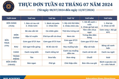 Thực đơn tuần 02 tháng 7 năm 2024