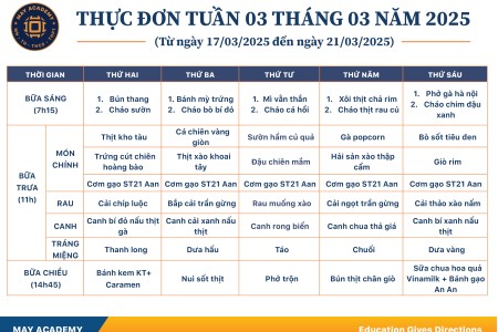 Thực đơn tuần 03 tháng 03 năm 2025