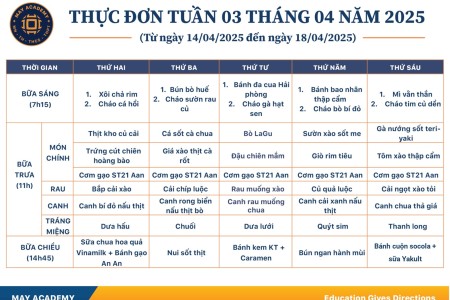 Thực đơn tuần 03 tháng 04 năm 2025