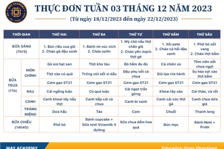 Thực đơn tuần 03 tháng 12 năm 2023