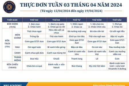 Thực đơn tuần 03 tháng 4 năm 2024