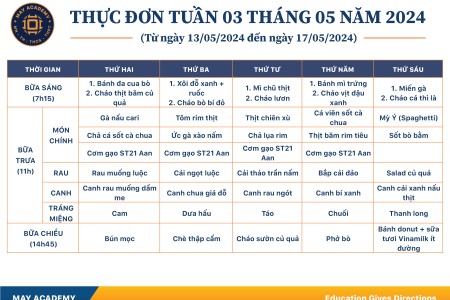 Thực đơn tuần 03 tháng 5 năm 2024