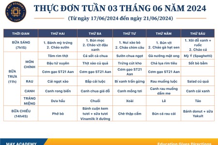 Thực đơn tuần 03 tháng 6 năm 2024