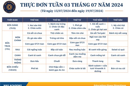 Thực đơn tuần 03 tháng 7 năm 2024