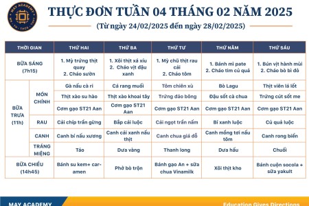 Thực đơn tuần 04 tháng 02 năm 2025