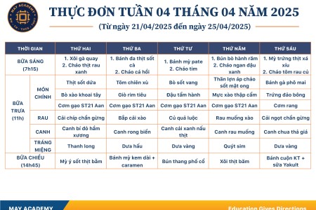 Thực đơn tuần 04 tháng 04 năm 2025