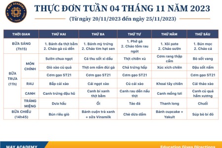 Thực đơn tuần 04 tháng 11 năm 2023