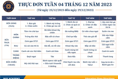 Thực đơn tuần 04 tháng 12 năm 2023