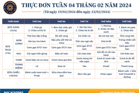 Thực đơn tuần 04 tháng 2 năm 2024