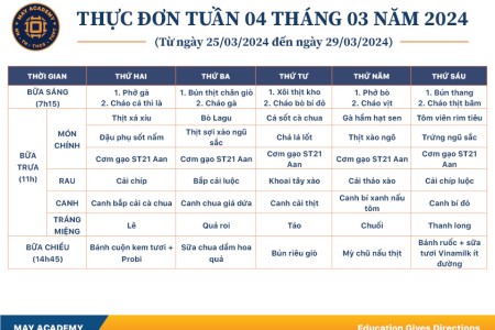 Thực đơn tuần 04 tháng 3 năm 2024
