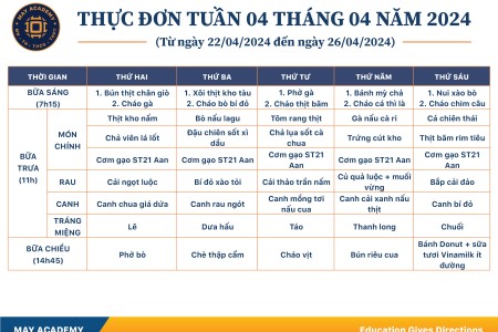 Thực đơn tuần 04 tháng 4 năm 2024