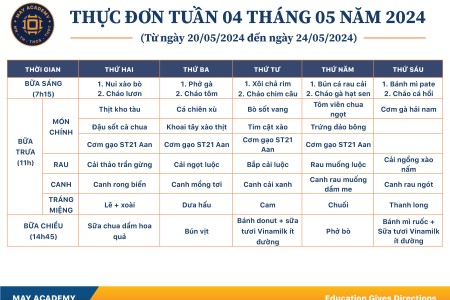 Thực đơn tuần 04 tháng 5 năm 2024