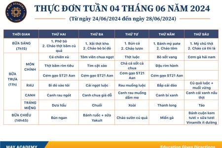Thực đơn tuần 04 tháng 6 năm 2024