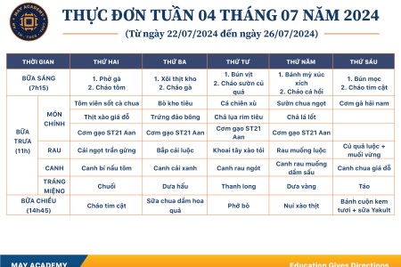 Thực đơn tuần 04 tháng 7 năm 2024